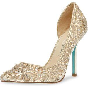 Betsey Johnson Womens Light Gold Satin Pointed Closed Toe Stiletto Heel Pumps